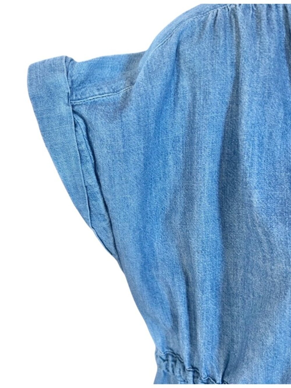 Old Navy Maternity Dress Blue Denim Button Down Tie Waist Short Sleeves Lt. Wt. - Picture 4 of 12